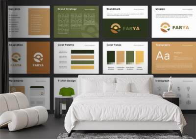 Green and Brown Brand Guidelines template. Brand Identity presentation. Logo Guideline template. Logo Guide Book. Logotype presentation Wall mural