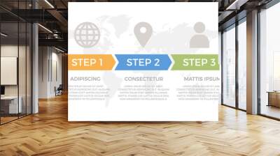 Set of orange, blue and green elements for infographic with world map presentation slides. Wall mural