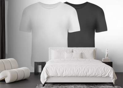 Set of realistic man t-shirts mockups with front views. Black and white man t-shirts with short sleeves. Casual clothes template for your design Wall mural