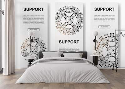 Set of three Gears polygonal vertical banners. 3d Gear wheel low poly symbols with connected dots. Vertical illustration for homepage design. Wall mural