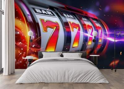 a dazzling array of lights and colors highlight the adrenaline-filled moment as a slot machine hits  Wall mural