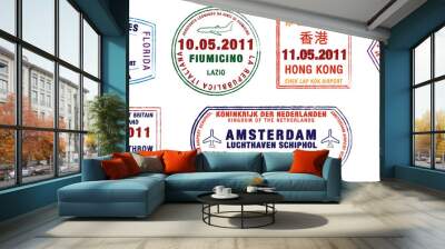 A collection of world airport stamps in vector format. Wall mural