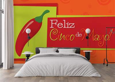 Funky chilli 'Feliz Cinco de Mayo' (Happy 5th of May) card in ve Wall mural