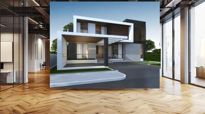 3D rendering of house exterior with clipping path. Wall mural