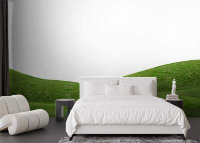 Green grass hill background isolated on white. Outdoor of green meadow background. Wall mural