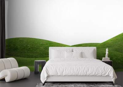 Green grass hill background isolated on white. Outdoor of green meadow background. Wall mural