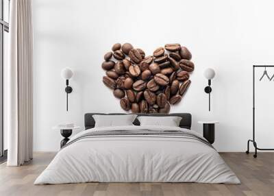 Heart shape of roasted coffee beans isolated on a white background. Wall mural