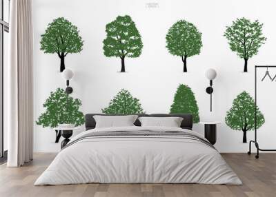 Set of green tree isolated on white background for landscape design and architectural compositions with backgrounds. Vector. Wall mural