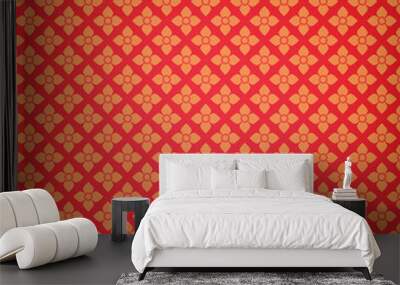 Thai pattern background of flower element. Asian traditional art design. Vector. Wall mural