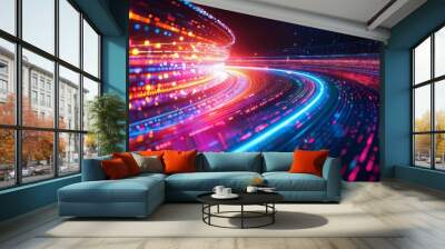 Abstract technology background of high speed global data transfer, ultra fast broadband and connection, digital cyber tech motion, Generative AI Wall mural