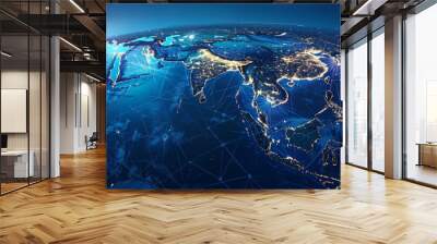 Digital globe centered on South East Asia, concept of global network and connectivity on Earth, data transfer and cyber technology,information exchange and international telecommunication,GenerativeAI Wall mural