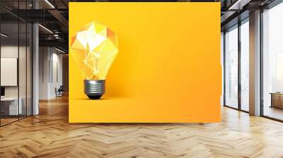 Incandescent lamp on bright yellow background in polygonal style. Landing page for start up or education or creative idea, Generative AI Wall mural