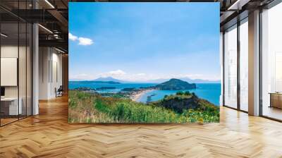 view of the sea in the gulf of Naples from Monte di Procida with the volcano Vesuvius in the background and Bacoli closer Wall mural