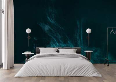 abstract artistic background with turquoise paint flowing on black Wall mural