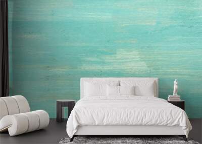 Abstract empty turquoise wooden textured background, close-up view Wall mural