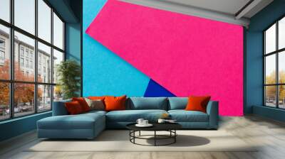 abstract geometric background with pink, blue paper, panoramic shot Wall mural