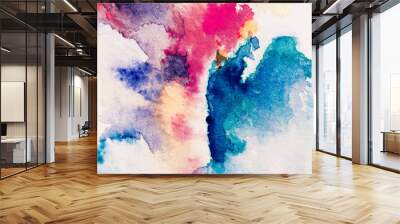 abstract painting with blue watercolor paint on white background Wall mural