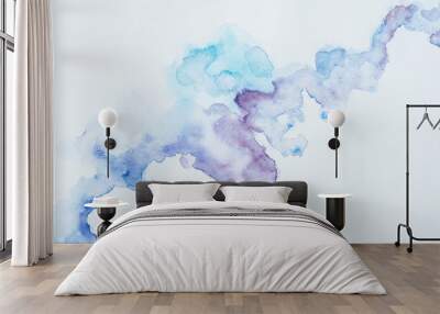 abstract texture with blue and purple watercolor blots Wall mural