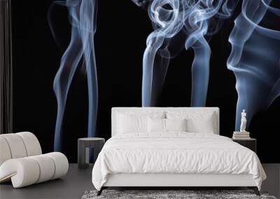 abstract white flowing smoke steams on black background Wall mural