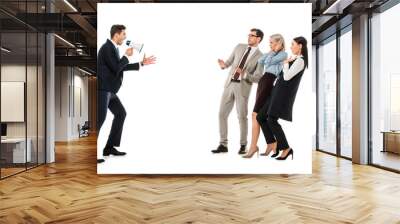 angry boss yelling at workers with bullhorn isolated on white Wall mural