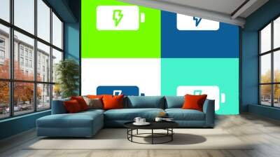 Battery Flat four color minimal icon set Wall mural