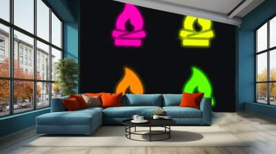 Bonfire four color glowing neon vector icon Wall mural