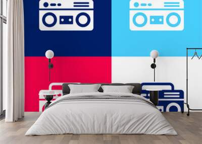 Boombox blue and red four color minimal icon set Wall mural