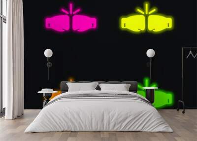 Box Gloves four color glowing neon vector icon Wall mural