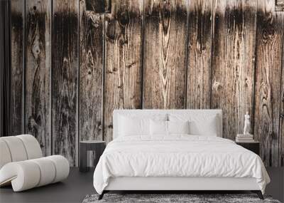 close up of textured brown weathered wooden planks Wall mural