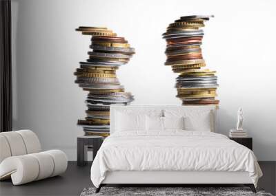 close up view of two stacks of coins isolated on white Wall mural