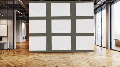 close-up view of white envelopes arranged isolated on grey background Wall mural