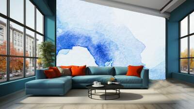 creative blue watercolor painting on white paper Wall mural