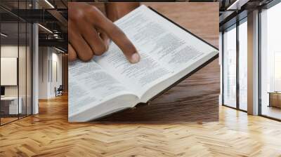 cropped shot of african american man reading holy bible and pointing at psalm Wall mural