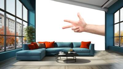 cropped view of man showing three fingers isolated on white Wall mural