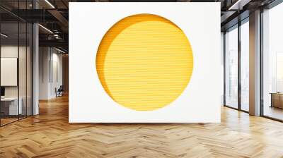 cut out round hole in white paper on striped yellow colorful background Wall mural