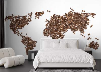 Edible world map made from coffee beans isolated on white Wall mural