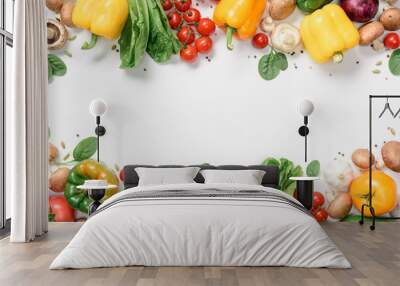 elevated view of frame made of ripe vegetables isolated on white Wall mural