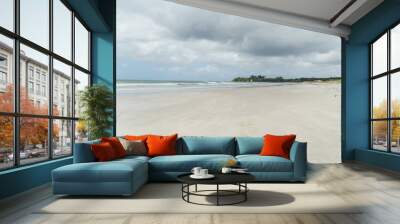 empty coastline under blue sky with clouds, Rarawa beach, New Zealand Wall mural