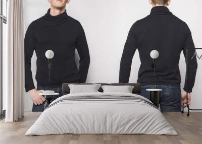 front and back view of man in black sweater isolated on white Wall mural