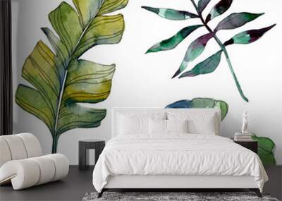 Green leaf. Exotic tropical hawaiian summer. Watercolor background illustration set. Isolated leaf illustration element. Wall mural