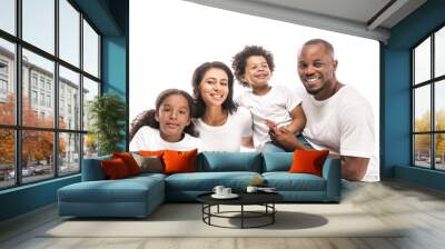 happy african american family smiling at camera isolated on white Wall mural