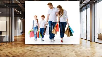 happy family with shopping bags Wall mural