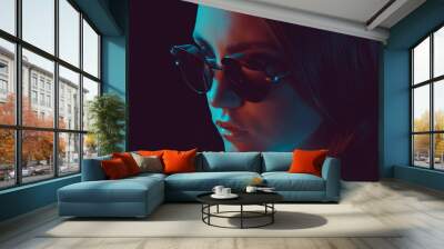 headshot of fashionable young caucasian woman in stylish sunglasses Wall mural