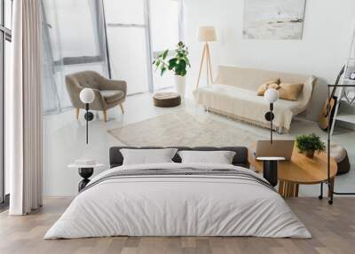 interior of modern living room with laptop, carpet and furniture Wall mural