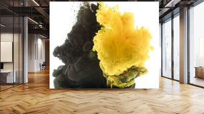 mixing of black and yellow paint, isolated on white Wall mural