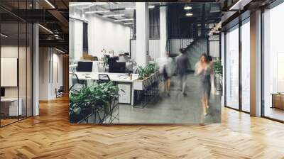 modern open space office interior with blurred business colleagues Wall mural