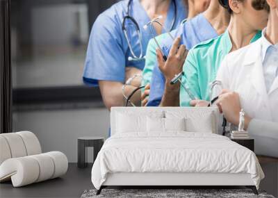 partial view of group of medical workers with equipment in laboratory Wall mural