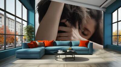 passionate woman kissing with shirtless man. Wall mural