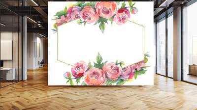 Peony bouquet floral botanical flowers. Watercolor background illustration set. Frame border ornament square. Wall mural