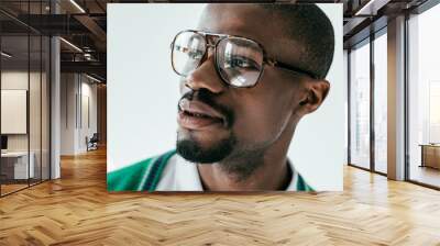 portrait of handsome african american man in trendy eyeglasses, isolated on white Wall mural